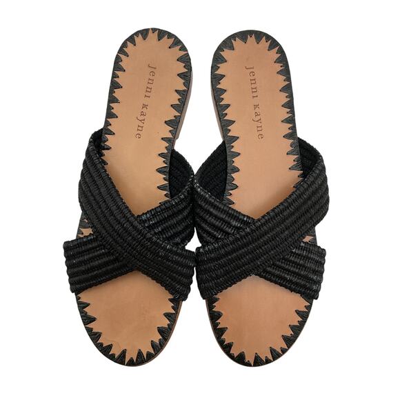 Jenni Kayne 'Raffia' Black Leather Crossover Sandal Size 8 - Picture 2 of 6